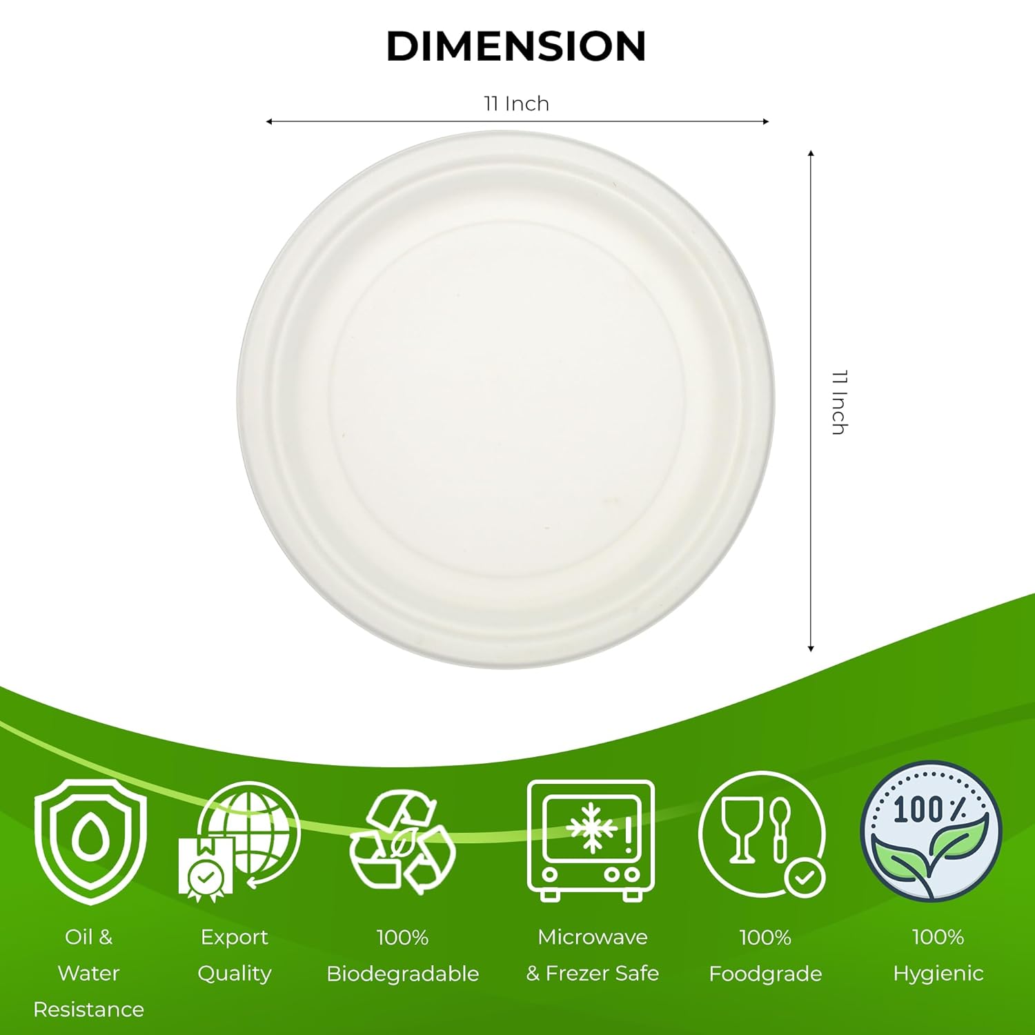 Greendine Natural Disposable & Compostable 100% Eco-Friendly 11 Inch" Round Party Plate made from Sugarcane Bagasse Pulp(Pack Of 25 Plates)