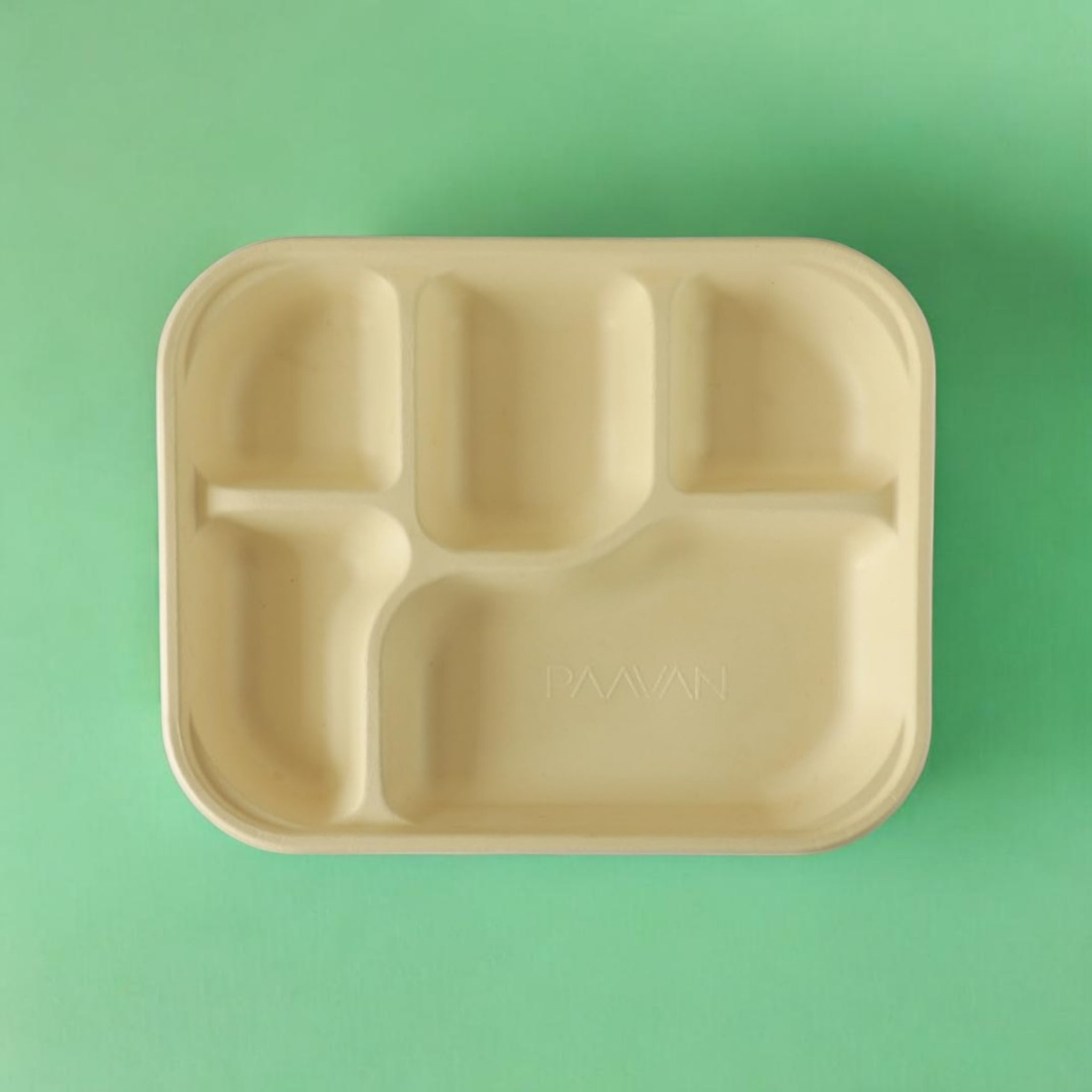 5 Compartment Bagasse Plates (25 pcs) – Leak-Proof & Compostable | Brown |