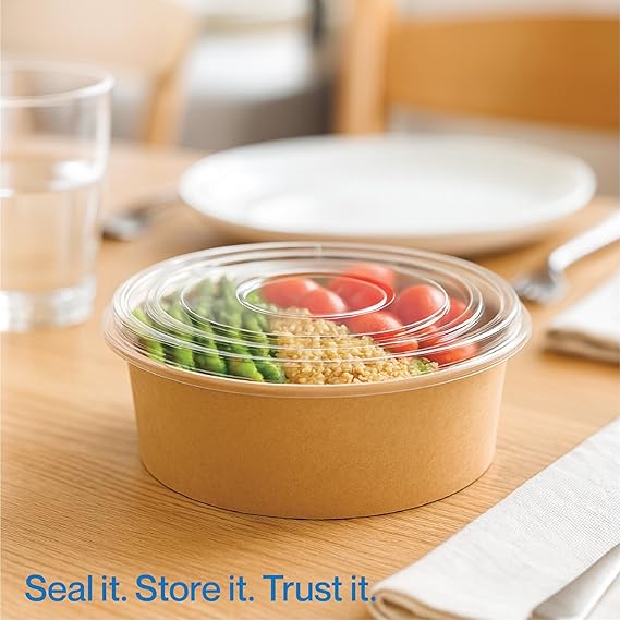 500 ML Brown Round Paper Bowl with Lids, Disposable Take Out Food Containers Storage Box for Hot/Cold Foods, Party Supplies for Soup, Salad, Dessert, Pasta, Noodles (25 PCS)